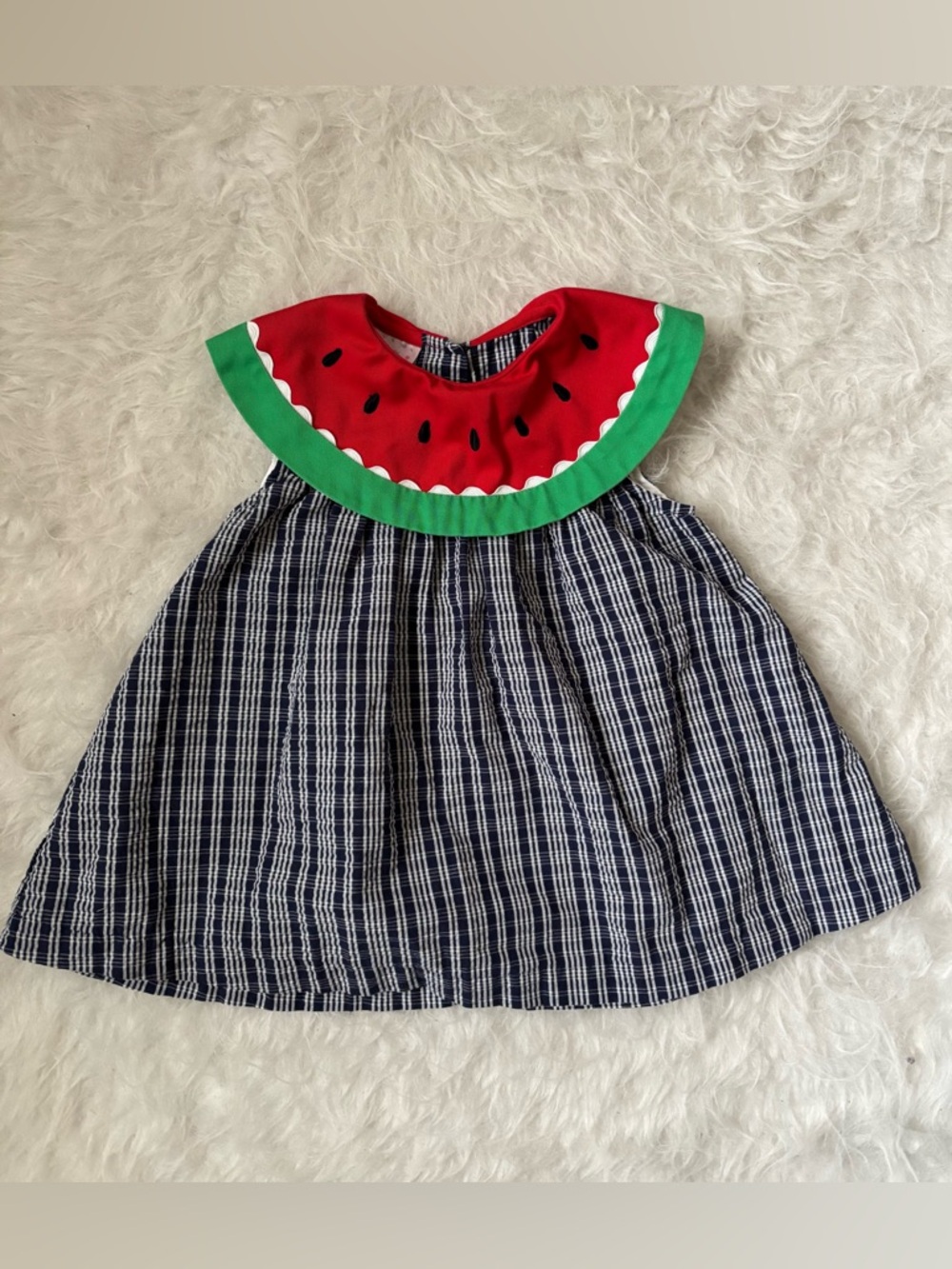Samara Vintage Baby Girl Festive Watermelon Collar Navy Striped Sundress